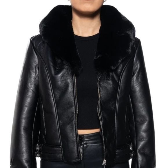 Xena Takes Flight Vegan Leather Jacket with Luxe Faux Fur Collar - Picture 3 of 5